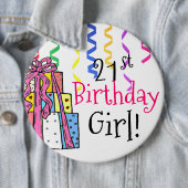 21ste verjaardag meisje groot ronde button 6,0 cm (In situ)