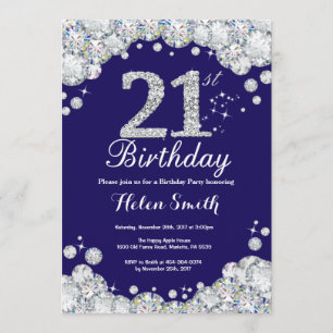 21ste verjaardag Navy Blue en Silver Diamond Kaart