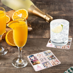 21ste verjaardag op roos gouden roze foto vierkante kartonnen onderzetter