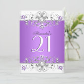 21ste verjaardag Paarse Wit Diamond Kaart (Staand voorkant)