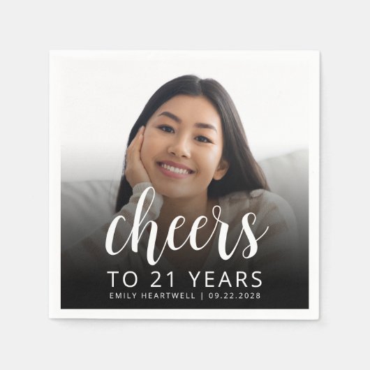 21ste verjaardag Party Foto White Script Cheers Servet (Voorkant)