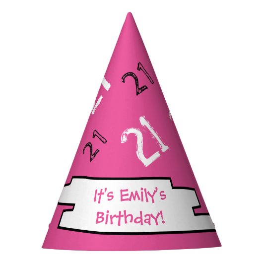 21ste verjaardag Pet van Aangepaste PINK Papierpar Feesthoedjes (Voorkant)