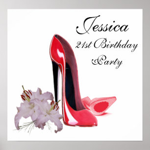 21ste verjaardag Poster met rode stiletto-schoenen