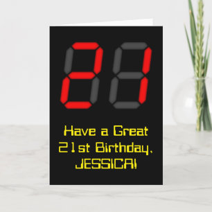 21ste verjaardag: Rode digitale klokstijl "21" + n Kaart