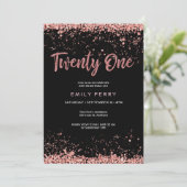 21ste verjaardag roos gouden glitter Uitnodiging (Staand voorkant)