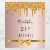 21ste verjaardag roos goudglitter drip monogram wijn etiket (Enkel label)