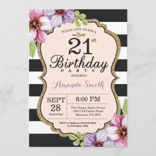 21ste verjaardag Uitnodigingsvrouwen. Floral Gold Kaart
