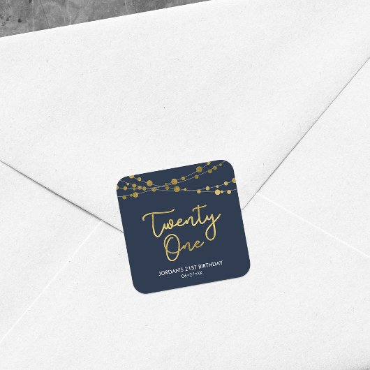 21ste verjaardag van de blauwe Faux Gold Strings o Vierkante Sticker
