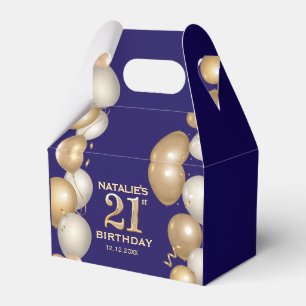 21ste verjaardag van de marineblauw en goudballonn bedankdoosjes
