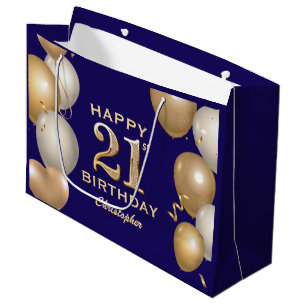 21ste verjaardag van de marineblauw en goudballonn groot cadeauzakje