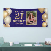 21ste verjaardag van de marineblauw en goudballonn spandoek (Beurs)