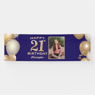 21ste verjaardag van de marineblauw en goudballonn spandoek