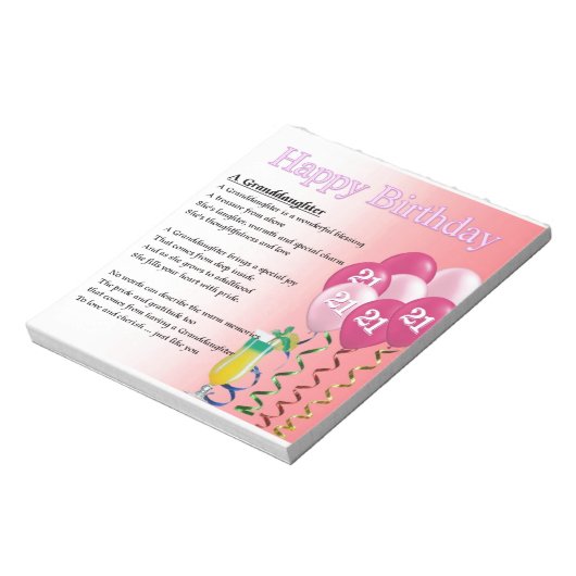 21ste verjaardag van het grootdochter-gedicht notitieblok (Gedraaid)