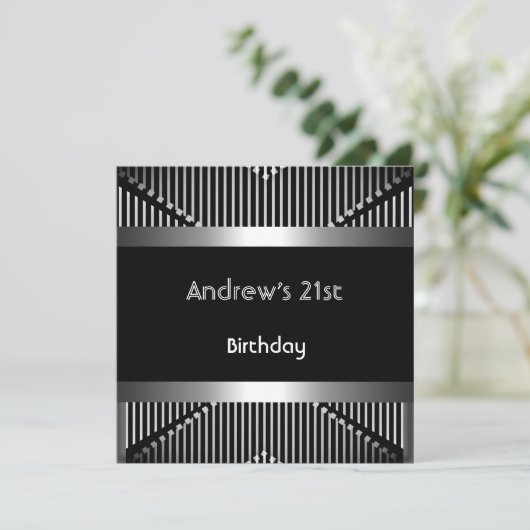 21ste verjaardag van het man van Silver Black Meta Kaart (Staand voorkant)