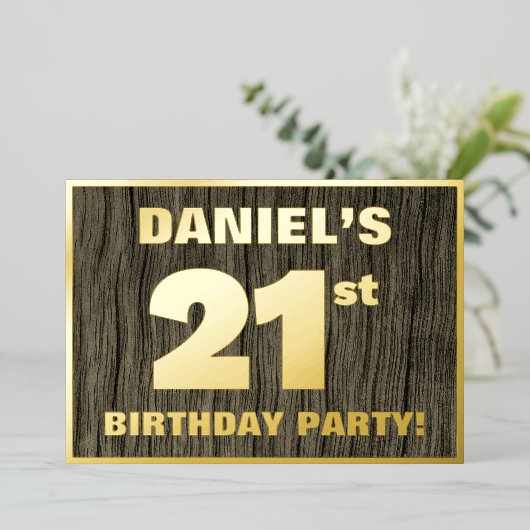 21ste verjaardag: Vet, Faux-waterkorenpatroon Folie Uitnodiging (Staand Voorkant)
