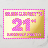 21ste verjaardag — Vet, vuurtje, roze band # 21 Folie Uitnodiging (Voorkant)