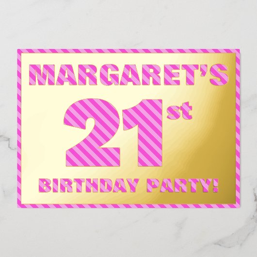 21ste verjaardag — Vet, vuurtje, roze band # 21 Folie Uitnodiging (Voorkant)