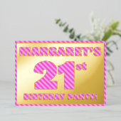 21ste verjaardag — Vet, vuurtje, roze band # 21 Folie Uitnodiging (Staand Voorkant)