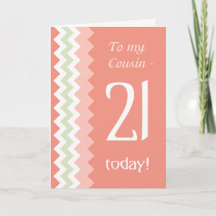 21ste verjaardag voor neef, koraal, munt Chevrons Kaart
