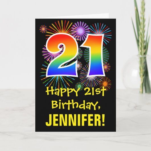 21ste verjaardag: Vuurwerk Fun Pattern + Regenboog Kaart (Voorkant)