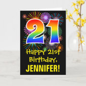 21ste verjaardag: Vuurwerk Fun Pattern + Regenboog Kaart (Gele Bloem)