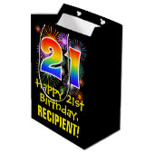 21ste verjaardag: Vuurwerk Fun Pattern + Regenboog Medium Cadeauzakje (Achterkant Gekanteld)
