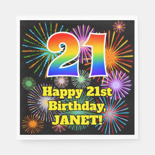 21ste verjaardag: Vuurwerk Fun Pattern + Regenboog Servet (Voorkant)