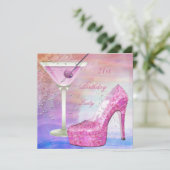 21ste verjaardag White Pink Blue Martini Shoe Kaart (Staand voorkant)