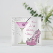 21ste verjaardag White Pink Martini Shoes Kaart (Staand voorkant)