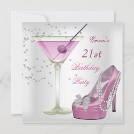 21ste verjaardag White Pink Martini Shoes Kaart