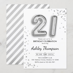 21ste verjaardag - Zilveren ballonnen Kaart