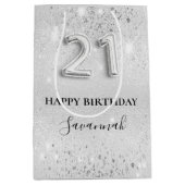 21ste verjaardag zilveren glitter sparkles monogra medium cadeauzakje (Voorkant)