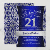 21ste Verjaardagsfeest - Zilver Koningsblauw Kaart (Voorkant / Achterkant)