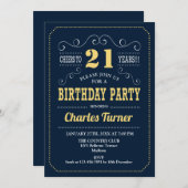 21ste verjaardagsfeestje - Navy Gold Kaart (Voorkant / Achterkant)