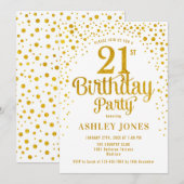 21ste verjaardagsfeestje - Wit & Goud Kaart (Voorkant / Achterkant)