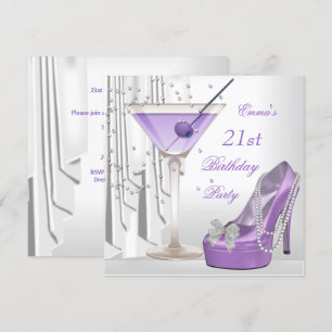 21ste verjaardagsfeestje Witte Lilac Martini Parel Kaart