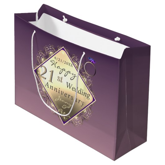 21ste weddenschap Jubileum Brass en Iolite Large G Groot Cadeauzakje (Voorkant Gekanteld)