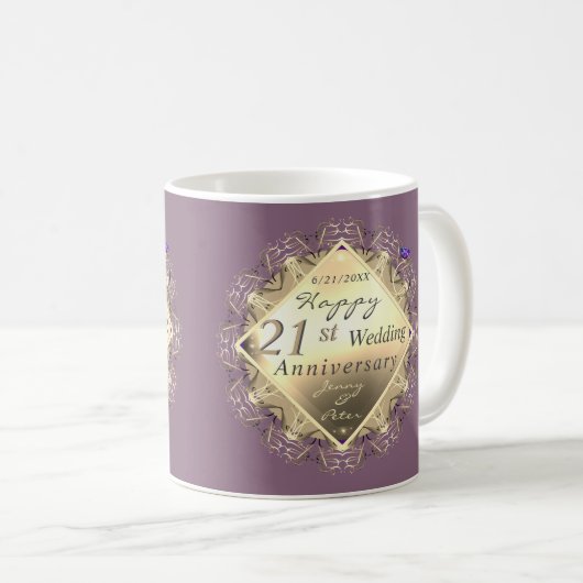 21ste weddenschap Jubileum Brass Iolite Mok (Voorkant rechts)