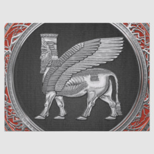 [220] Assyrian Winged Bull - Silver Lamassu Tissuepapier