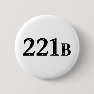 221B Baker Street London - Sherlock Holmes Adres Ronde Button 5,7 Cm