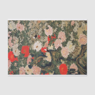 22. 牡 小 図, 若 冲 Peonies en kleine vogels, Jakuchüu Tissuepapier