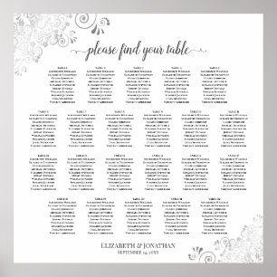 22 Tabel Lacy Silver White Wedding Seating Chart Poster