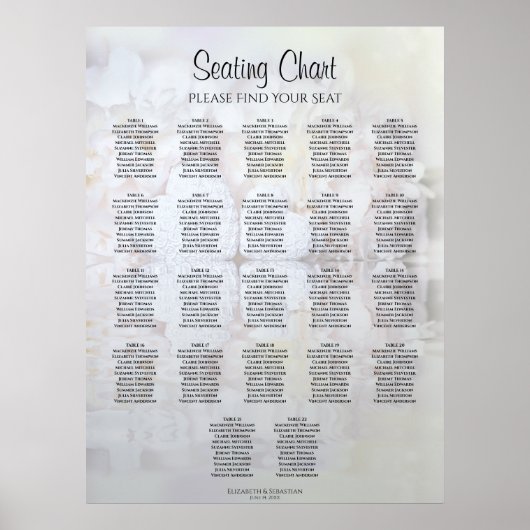 22 Tabel White Reflections Wedding Seating Chart Poster (Voorkant)
