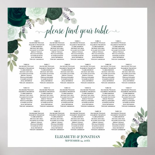 22 Tableau Mariage floral Emerald Boho (Devant)