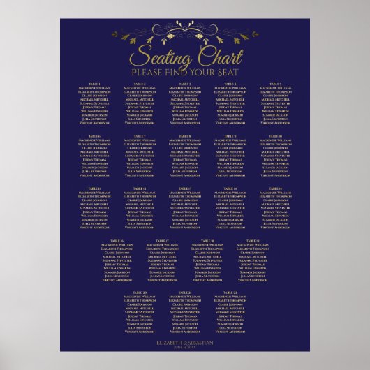22 Tableau simple Gold & Navy Mariage Seating Char (Devant)