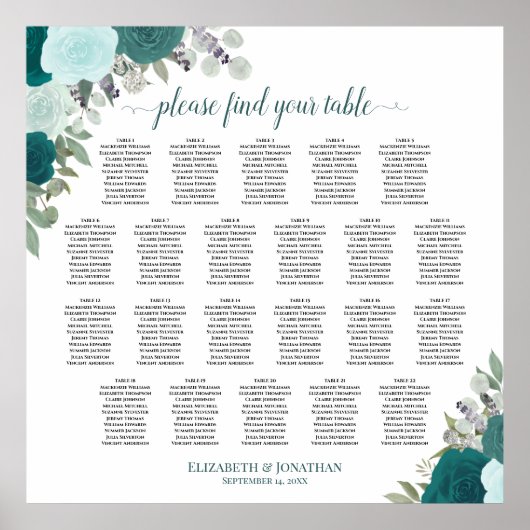 22 Tableau Turquoise Boho Floral Mariage Siège (Devant)