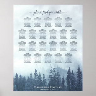 22 Tafel Blauwe Pijn Bomen Wedding Seating Chart Poster