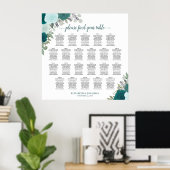 22 Tafel Blauwgroen Boho Bloemen Bruiloft Zitkaart Poster (Thuiskantoor)