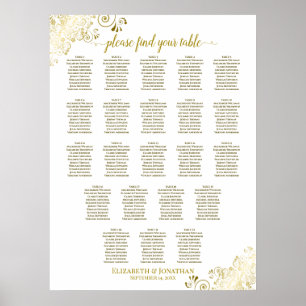 22 Tafel-bruiloft - Zitdiagram White & Gold Frills Poster
