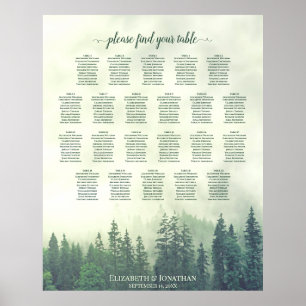 22 Tafel Green Pine Trees Wedding Seating Chart Poster